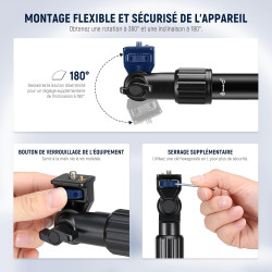 NEEWER Bras de Support de caméra aérien avec Clip, 56 cm, 180° et 360°, Bras de Maintien Flexible à 2 Sections pour Support de B