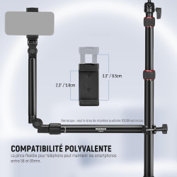 NEEWER Bras de Support de caméra aérien avec Clip, 56 cm, 180° et 360°, Bras de Maintien Flexible à 2 Sections pour Support de B