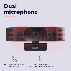 Trust Teza 4K Ultra HD Webcam 3840x2160, Autofocus, Noir | 2 Microphones Intégrés, 30 FPS, USB Plug & Play, Web Caméra pour Team