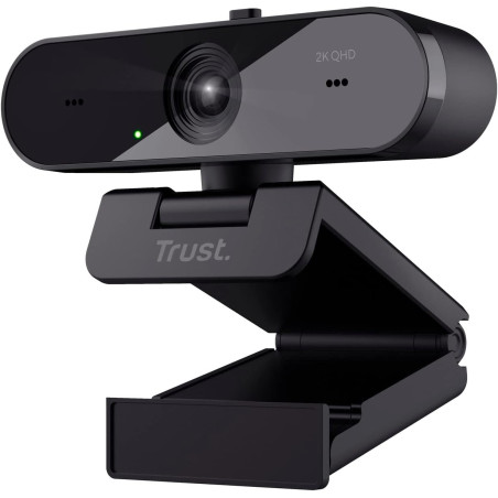 Trust Taxon Webcam 2K QHD, Autofocus, Filtre de Confidentialité, Noir | 2560x1440p, 2 Microphones, Grand Angle, 85% Plastique Re