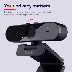Trust Taxon Webcam 2K QHD, Autofocus, Filtre de Confidentialité, Noir | 2560x1440p, 2 Microphones, Grand Angle, 85% Plastique Re