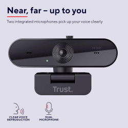 Trust Taxon Webcam 2K QHD, Autofocus, Filtre de Confidentialité, Noir | 2560x1440p, 2 Microphones, Grand Angle, 85% Plastique Re
