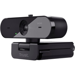 Trust Taxon Webcam 2K QHD, Autofocus, Filtre de Confidentialité, Noir | 2560x1440p, 2 Microphones, Grand Angle, 85% Plastique Re