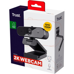 Trust Taxon Webcam 2K QHD, Autofocus, Filtre de Confidentialité, Noir | 2560x1440p, 2 Microphones, Grand Angle, 85% Plastique Re