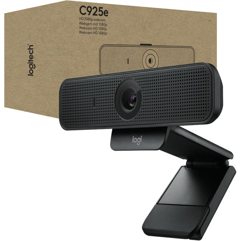 Logitech C925e, Webcam Professionnelle, vidéo HD 1080p/30 IPS, Correction lumière, autofocus, Son Clair, obturateur confidential