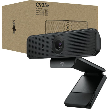 Logitech C925e, Webcam Professionnelle, vidéo HD 1080p/30 IPS, Correction lumière, autofocus, Son Clair, obturateur confidential