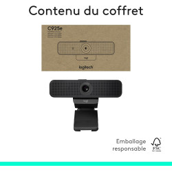 Logitech C925e, Webcam Professionnelle, vidéo HD 1080p/30 IPS, Correction lumière, autofocus, Son Clair, obturateur confidential