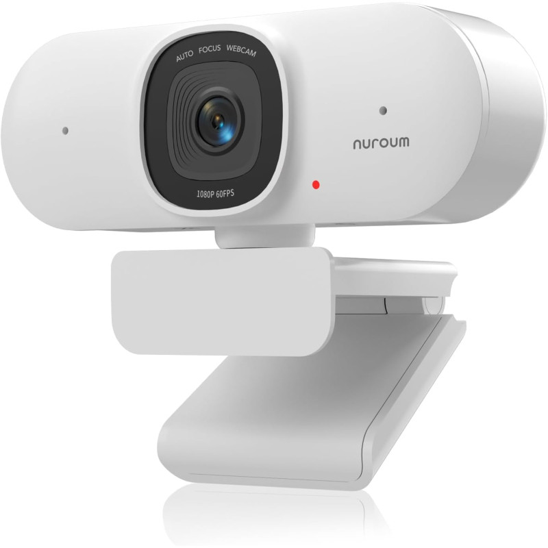 NUROUM V15-AF 2K Webcam avec Autofocus, 1080P 60fps Caméra PC avec Microphones, 75° Grand Angel, Annulation des bruits/Correctio