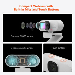 NUROUM V15-AF 2K Webcam avec Autofocus, 1080P 60fps Caméra PC avec Microphones, 75° Grand Angel, Annulation des bruits/Correctio