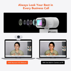 NUROUM V15-AF 2K Webcam avec Autofocus, 1080P 60fps Caméra PC avec Microphones, 75° Grand Angel, Annulation des bruits/Correctio
