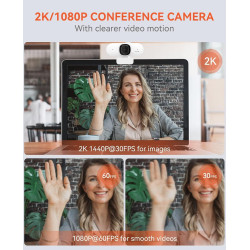 NUROUM V15-AF 2K Webcam avec Autofocus, 1080P 60fps Caméra PC avec Microphones, 75° Grand Angel, Annulation des bruits/Correctio