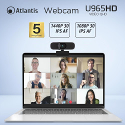 Atlantis Webcam 2K, 5 Mpixel 2560x1944/30fps et Full HD, autofocus, Double Microphone omnidirectionnel, Balance des Blancs, Angl