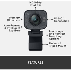 Logitech StreamCam Plus Webcam avec trépied (Graphite)