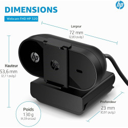 HP - PC Webcam 320 FHD, Compatible avec Chrome, Correcteur Automatique de lumière, Microphone intégré, Support avec Clip pivotan