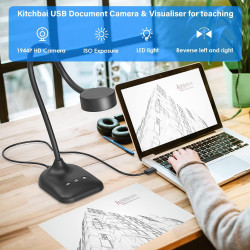 Visualiseur, Caméra Document pour Lumières LED à 3 Niveaux, iOS à 5 Niveaux, Inversion d'image, Pliage avec Zoom, Skype, Teams, 
