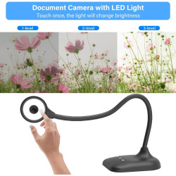 Visualiseur, Caméra Document pour Lumières LED à 3 Niveaux, iOS à 5 Niveaux, Inversion d'image, Pliage avec Zoom, Skype, Teams, 
