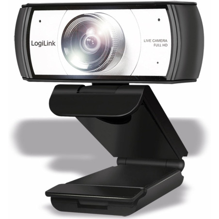 LogiLink UA0377 Webcam de conférence HD USB, Objectif Ultra Grand Angle 120°, Double Microphone avec réduction du Bruit, Mise au