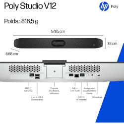 POLY Studio V12 - Barre vidéo USB avec caméra 20 MP et grand angle de 120 °, solution de conférence tout-en-un avec microphone e