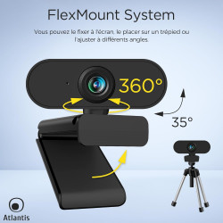 Atlantis Webcam Full HD 1080p 1920x1080/30fps, Mise au Point Manuelle, Microphone intégré, Connexion USB, Balance des Blancs, An
