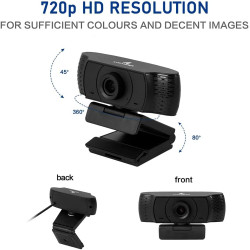 LYCANDER HD Webcam - avec Microphone Intégré, Câble USB, Hauteur Ajustable, Résolution 720p HD