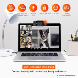 LYCANDER HD Webcam - avec Microphone Intégré, Câble USB, Hauteur Ajustable, Résolution 720p HD
