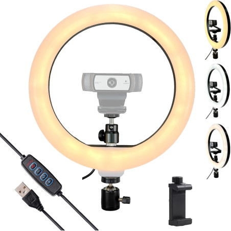 Anneau Lumineux pour Webcam Logitech C920, C922x, C930e, Brio 4K, C925e, C922, C930, C615 Trou de vis 6,35 mm - Lumière de 25,4 