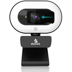 NexiGo StreamCam N930E, 1080P Webcam avec Anneau Lumineux et Couvercle de Privacité, Autofocus, Plug & Play, Caméra Web pour L'a