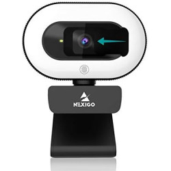 NexiGo StreamCam N930E, 1080P Webcam avec Anneau Lumineux et Couvercle de Privacité, Autofocus, Plug & Play, Caméra Web pour L'a