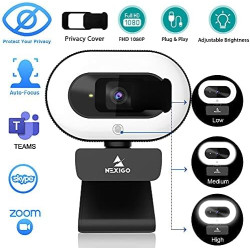 NexiGo StreamCam N930E, 1080P Webcam avec Anneau Lumineux et Couvercle de Privacité, Autofocus, Plug & Play, Caméra Web pour L'a