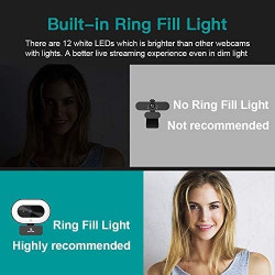 NexiGo StreamCam N930E, 1080P Webcam avec Anneau Lumineux et Couvercle de Privacité, Autofocus, Plug & Play, Caméra Web pour L'a