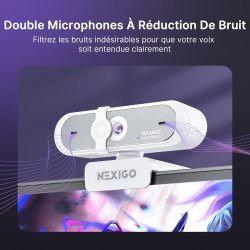 NexiGo N660P Pro Webcam 4K avec Lentille sans Distorsion, 1080P 60 FPS Autofocus, 3DNR, Micros Réduction Bruit Et Cache Confiden