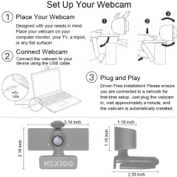 NexiGo N60 1080P Webcam, Full HD avec Microphone, Champ de Vision Ajustable, Zoom, Logiciel de contrôle et de Protection de la V