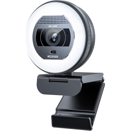 NexiGo N930E Pro, Webcam 4K avec Anneau Lumineux, autofocus PDAF, 1080P@60FPS, Doubles Microphones à réduction de Bruit, obturat