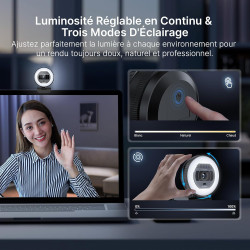 NexiGo N930E Pro, Webcam 4K avec Anneau Lumineux, autofocus PDAF, 1080P@60FPS, Doubles Microphones à réduction de Bruit, obturat