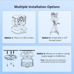 NexiGo N990 4K PTZ Zoomable Webcam, Système de Caméra de Vidéoconférence avec Zoom Numérique 5X, Préréglage de Position, Double 