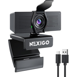 NexiGo N60 Pro (Gen 2) Webcam 1080P avec objectif sans distorsion, câble de données USB 3.0 vers Type-C, microphone à réduction 