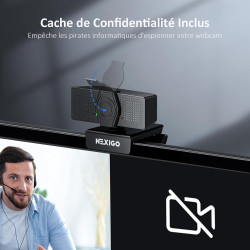NexiGo N60 Pro (Gen 2) Webcam 1080P avec objectif sans distorsion, câble de données USB 3.0 vers Type-C, microphone à réduction 