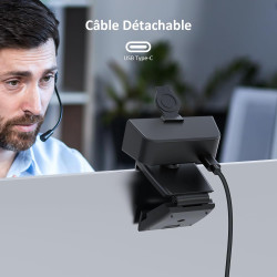 NexiGo N60 Pro (Gen 2) Webcam 1080P avec objectif sans distorsion, câble de données USB 3.0 vers Type-C, microphone à réduction 