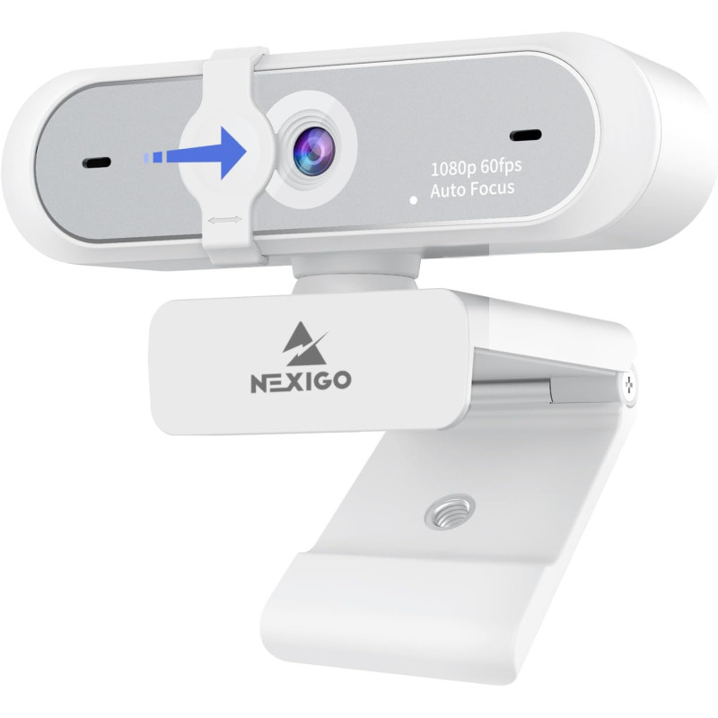 NexiGo Webcam N660P (Gen 2) 1080p 60 fps avec contrôle logiciel, double microphone et housse, autofocus, caméra Web HD USB pour 