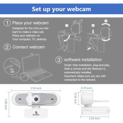 NexiGo Webcam N660P (Gen 2) 1080p 60 fps avec contrôle logiciel, double microphone et housse, autofocus, caméra Web HD USB pour 