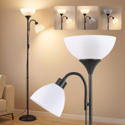 VASAGLE Lampadaire LED avec Liseuse, Lampe de Lecture sur Pied avec Bras Réglable, en Fer, 38,5 x 23,5 x 176 cm, Noir Mat, pour 