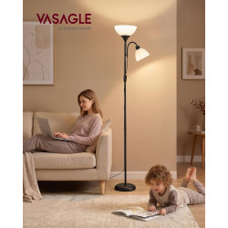 VASAGLE Lampadaire LED avec Liseuse, Lampe de Lecture sur Pied avec Bras Réglable, en Fer, 38,5 x 23,5 x 176 cm, Noir Mat, pour 
