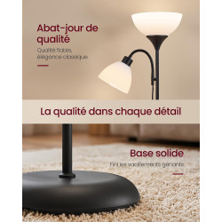VASAGLE Lampadaire LED avec Liseuse, Lampe de Lecture sur Pied avec Bras Réglable, en Fer, 38,5 x 23,5 x 176 cm, Noir Mat, pour 