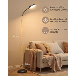 VASAGLE Lampadaire LED sur pied pour salon, lampe de lecture avec 3 températures de couleur et 10 niveaux de luminosité, bras fl