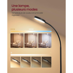 VASAGLE Lampadaire LED sur pied pour salon, lampe de lecture avec 3 températures de couleur et 10 niveaux de luminosité, bras fl