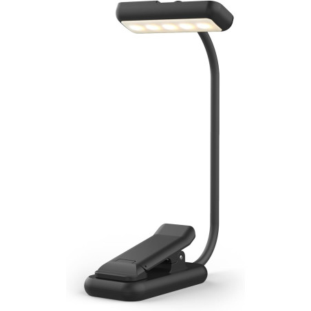GRIFEMA Lampe de Lecture à Pince, 10 LED, USB C, Tête Orientable à 180° | 3 Températures de Couleur, Intensité Réglable de 10 à 