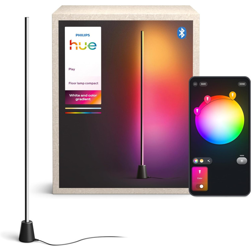 Philips hue play lampadaire, barre led rgbwwic, 122 cm, blanc ambiance, dégradés multicolores, connectée, alexa, google home, ap