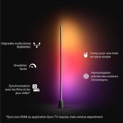 Philips hue play lampadaire, barre led rgbwwic, 122 cm, blanc ambiance, dégradés multicolores, connectée, alexa, google home, ap