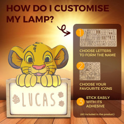 WONDEE Disney Lampe Veilleuse Simba Roi Lion Bébé et Enfant Personnalisée [Comprend Kit de Lettres et Dessins] - Disney Roi Lion