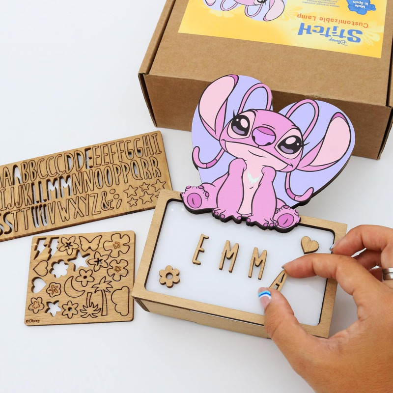 WONDEE Veilleuse Lampe Angel Stitch Personnalisable à la Maison en Famille [Comprend Kit de Lettres et Dessins], Disney Veilleus